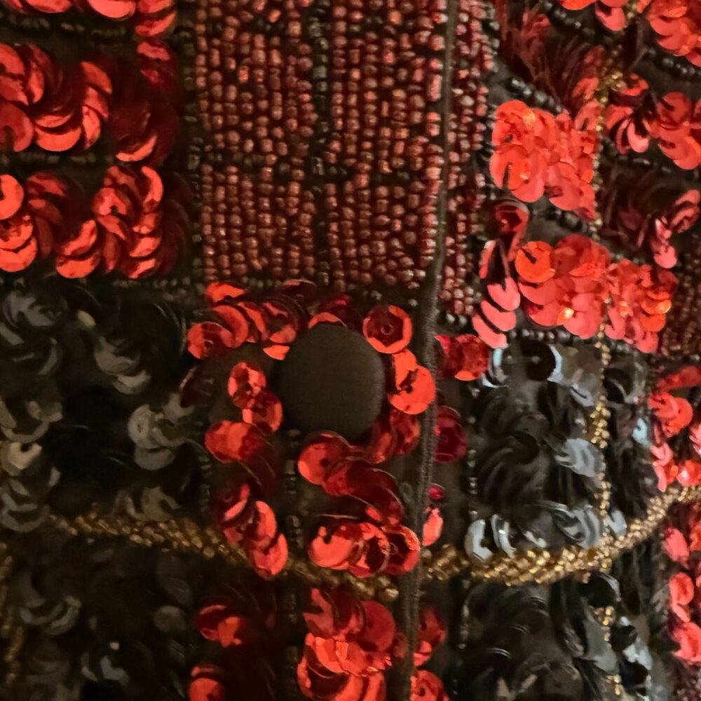 VINTAGE Sequin & Beaded Plaid Vest | Holiday Party Glam | Size S - Picture 7 of 8
